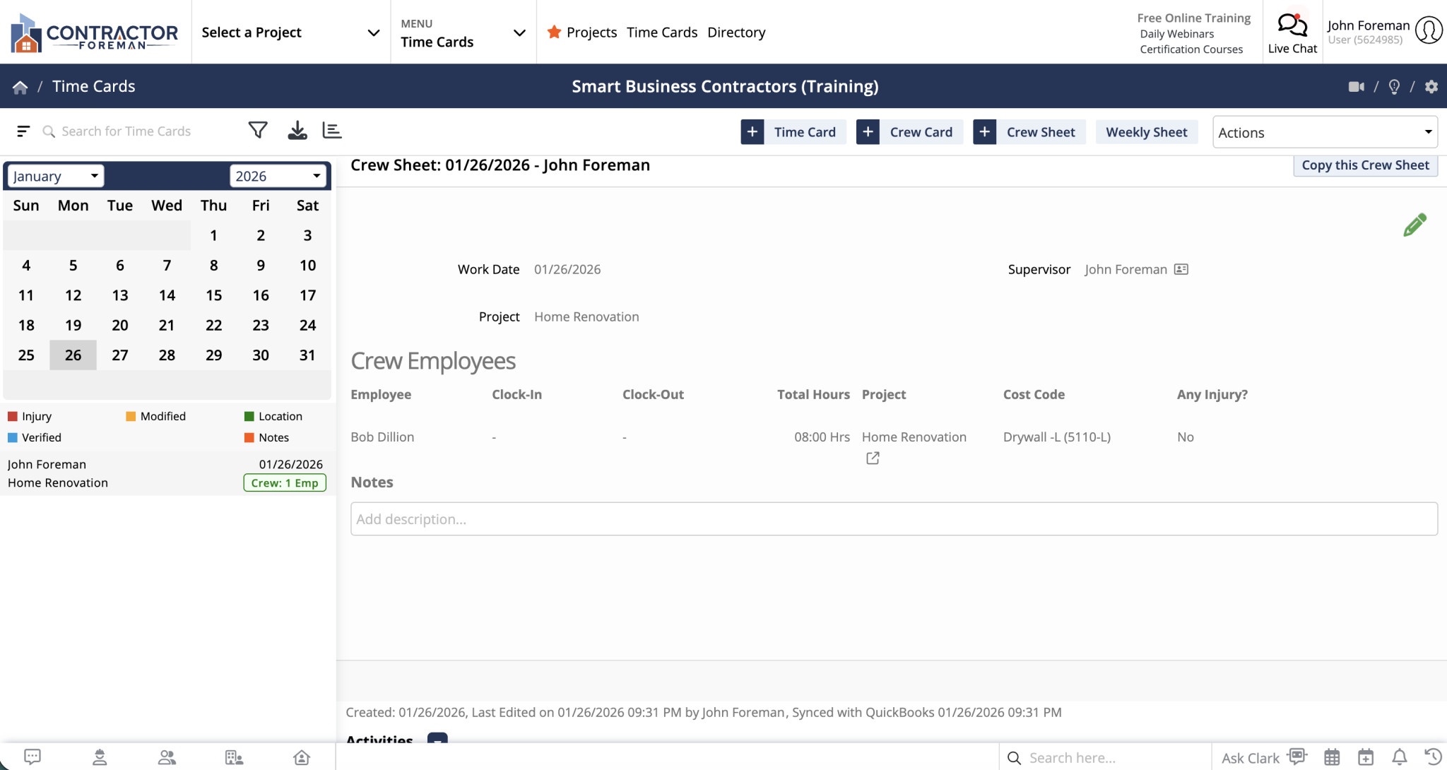 How do Time Cards transfer to QuickBooks from Contractor Foreman ...